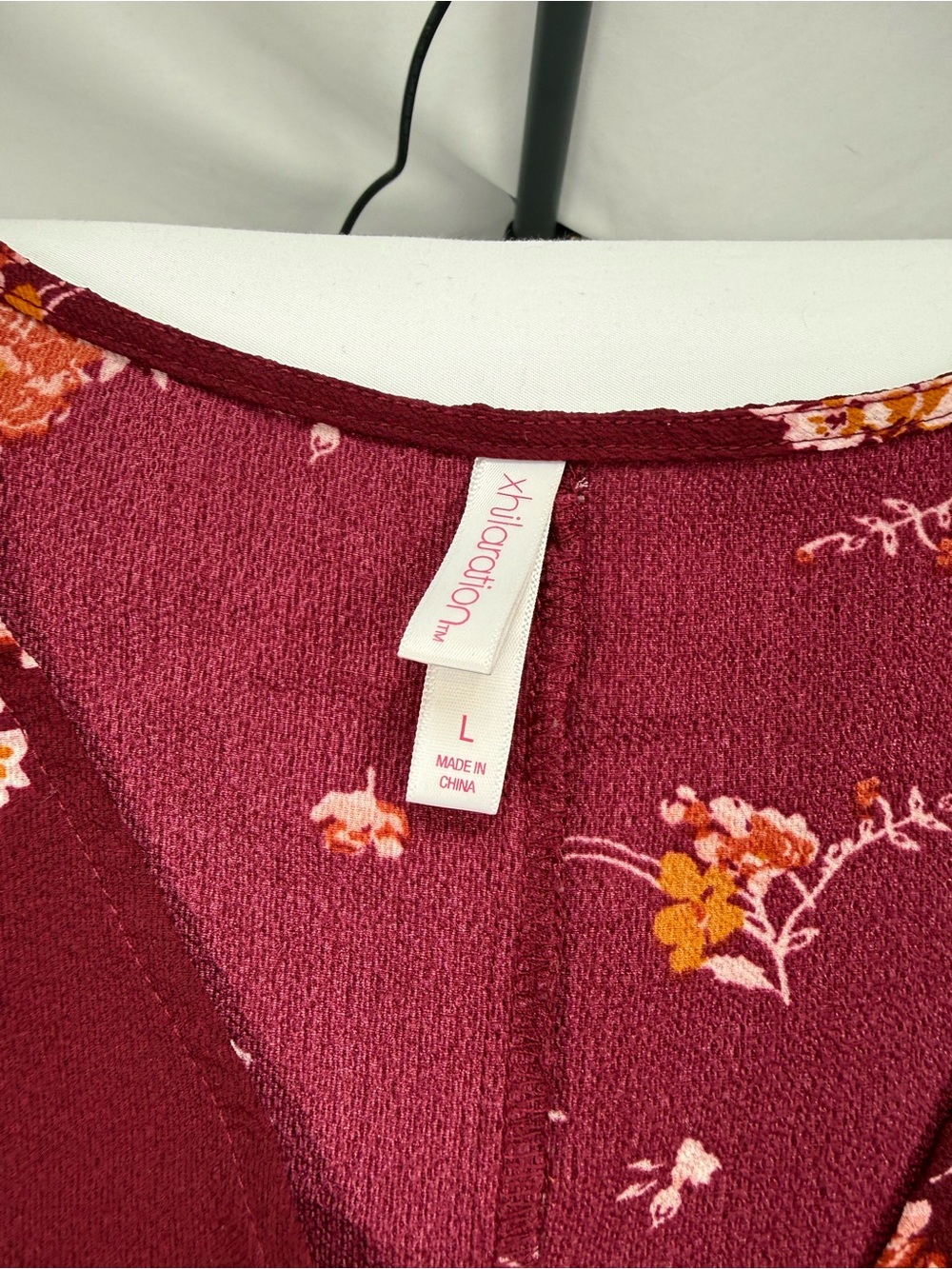 Xhilaration Burgundy Floral Button-Front Mini Dress with Pockets - Picture 5 of 6